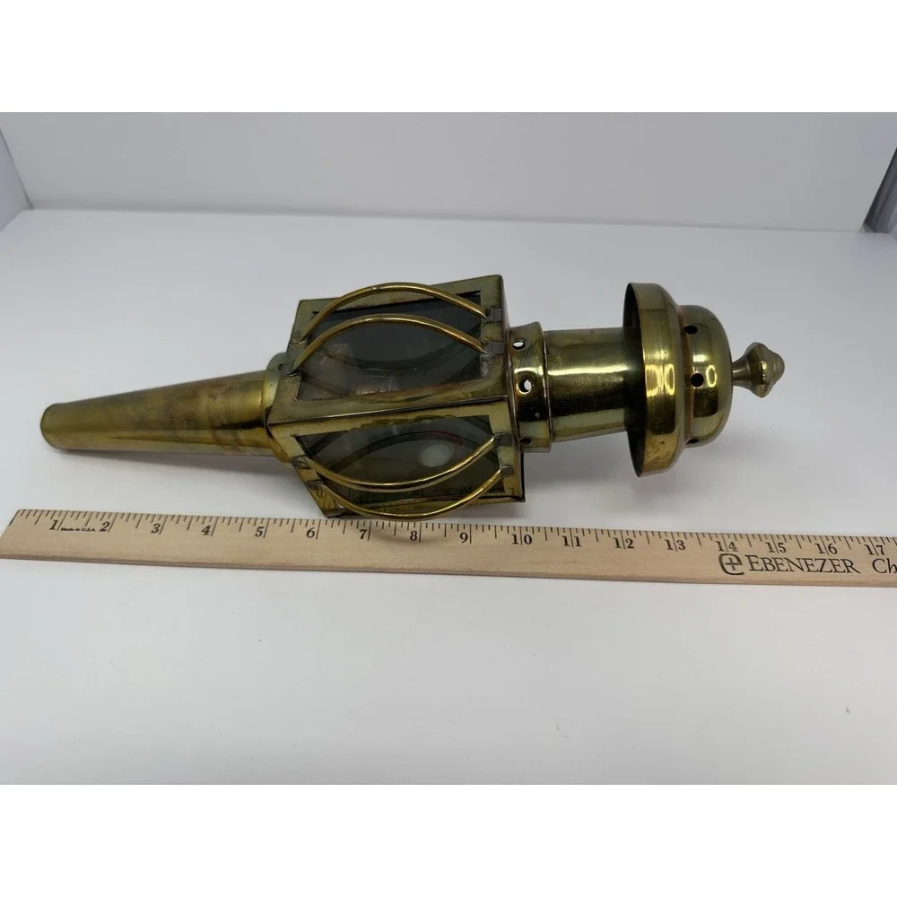 Antique Brass Beveled Glass Buggy Carriage Oil Lamp Lantern Coach Light